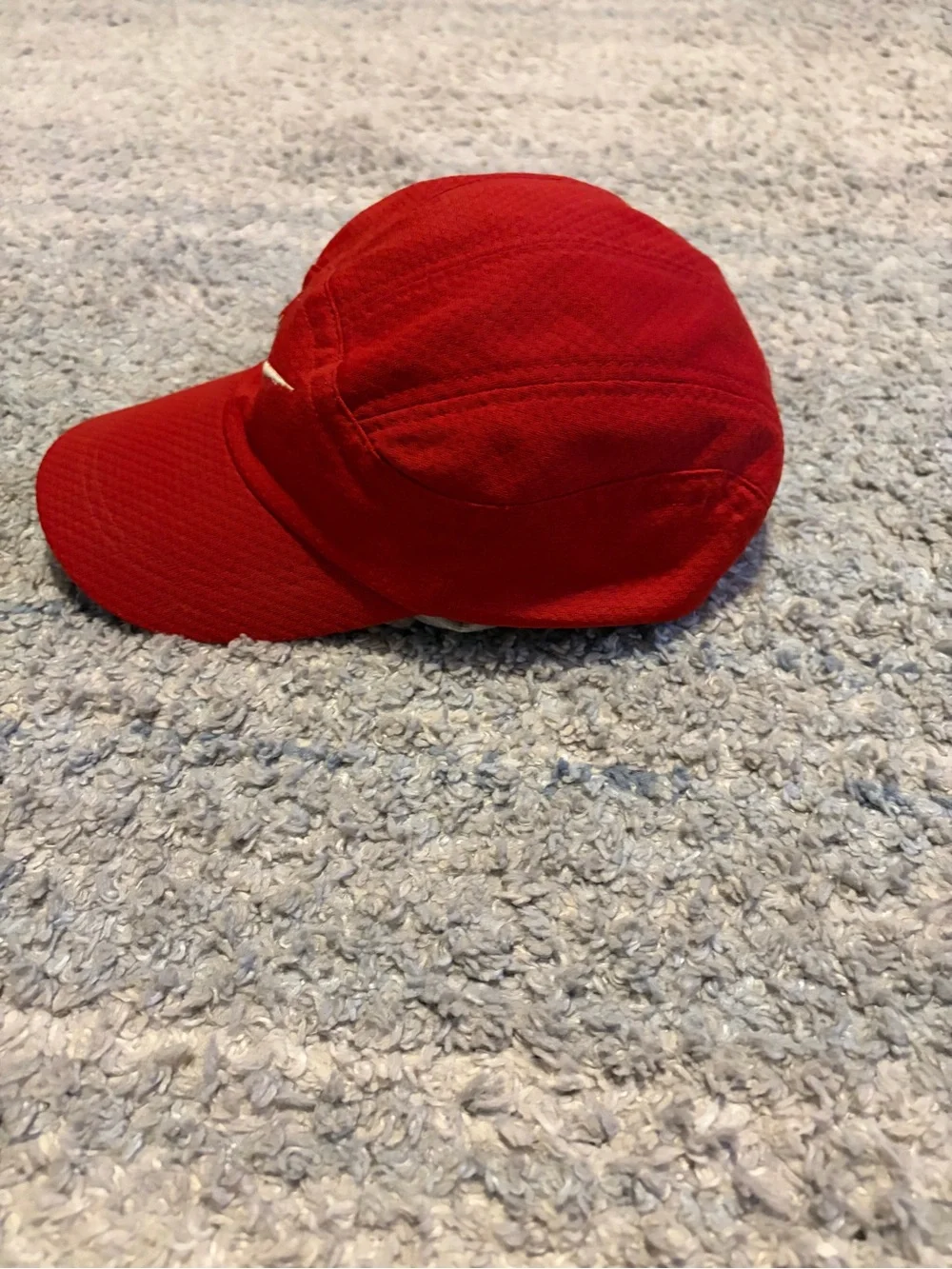 Vintage 90s Nike 5 Panel Hat Mesh Camp Cap Red White Swoosh Clip Strap Made in T